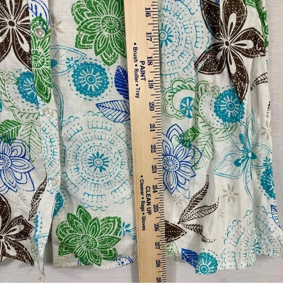 Kim Rogers Floral 100% Linen Short Sleeve Button Down 1X - Picture 3 of 9